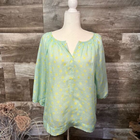 Loft green/yellow polka dot peasant blouse - M - 🙂3/$15 - Picture 1 of 8